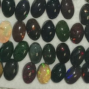 [3] .90ct total black Ethiopian fire opal cavachon oval cut set of Black Opal ♡